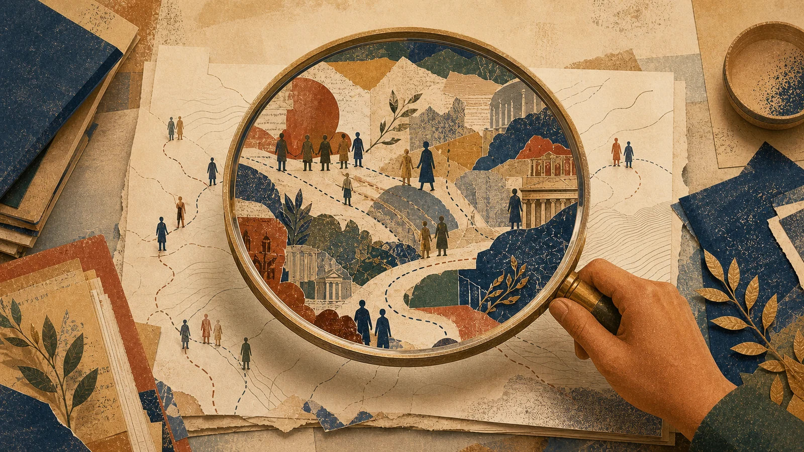 An editorial collage of overlapping lenses revealing different layers of one scene